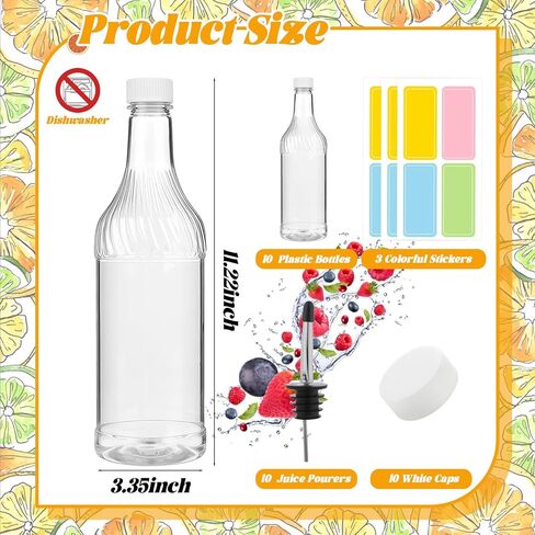 20 Pcs 32 oz Plastic Liquor Bottles Long Neck Bar Juice Pour Bottles with Liquor Pour Spout and Caps Snow Cone Syrup Bottles for Juice Alcohol in Saudi Arabia