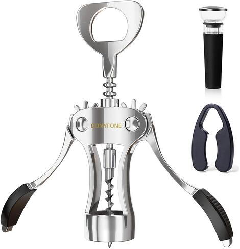 Wing Corkscrew Wine Opener, Premium Zinc Alloy Manual Bottle Opener, Heavy Duty Multifunctional Tool for Kitchen, Bar, Restaurant & Waiters (Silver) in Kuwait