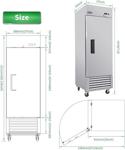 27"W Commercial Reach-In Upright Freezer, Stainless Steel Freezer, LED Light, Automatic defrost, Digital Temperature Control, Low Noise & Energy Saving 23 Cu.ft Freezer for Restaurant, Bar, Shop in Saudi Arabia