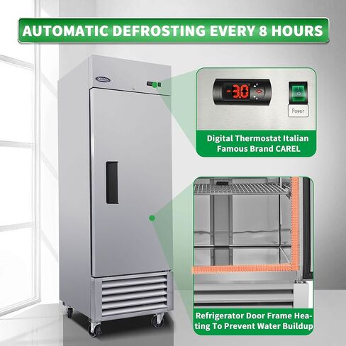 27"W Commercial Reach-In Upright Freezer, Stainless Steel Freezer, LED Light, Automatic defrost, Digital Temperature Control, Low Noise & Energy Saving 23 Cu.ft Freezer for Restaurant, Bar, Shop in Saudi Arabia