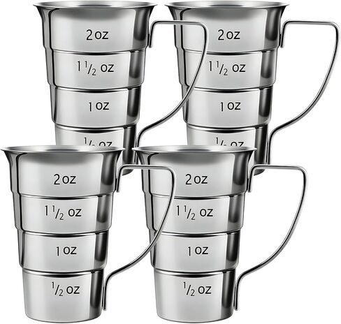 4 قطع من أدوات الركض المتدرجة بمقبض، 2 أونصة من أدوات الكوكتيل للسقاية، 304 أكواب قياس المشروبات الكحولية من الفولاذ المقاوم للصدأ، كوب قياس الجرعات لمستلزمات البار والمطاعم، آمن للاستخدام في غسالة الأطباق، فضي in Kuwait