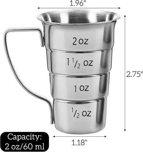 4 قطع من أدوات الركض المتدرجة بمقبض، 2 أونصة من أدوات الكوكتيل للسقاية، 304 أكواب قياس المشروبات الكحولية من الفولاذ المقاوم للصدأ، كوب قياس الجرعات لمستلزمات البار والمطاعم، آمن للاستخدام في غسالة الأطباق، فضي in Kuwait
