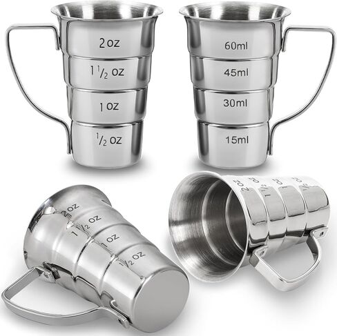 4 قطع من أدوات الركض المتدرجة بمقبض، 2 أونصة من أدوات الكوكتيل للسقاية، 304 أكواب قياس المشروبات الكحولية من الفولاذ المقاوم للصدأ، كوب قياس الجرعات لمستلزمات البار والمطاعم، آمن للاستخدام في غسالة الأطباق، فضي in Kuwait