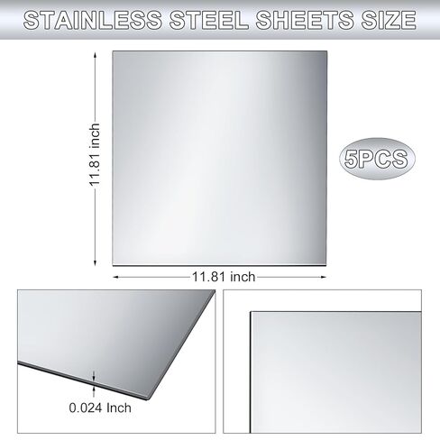 Gisafai 5 Pcs 304 Stainless Steel Sheets Stainless Steel Plates Mirror Surface Polishing Finish Stainless Steel Shim Plates Metal Sheets for Crafts Kitchen DIY Making (11.81 x 11.81 x 0.016 Inch) in Saudi Arabia