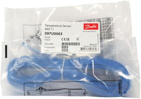 مستشعر درجة الحرارة Danfoss 097U0063 AKS 11، PT1000، -40 إلى 212 فهرنهايت، الفئة B أزرق، 8.5 متر، IP 67 in Kuwait