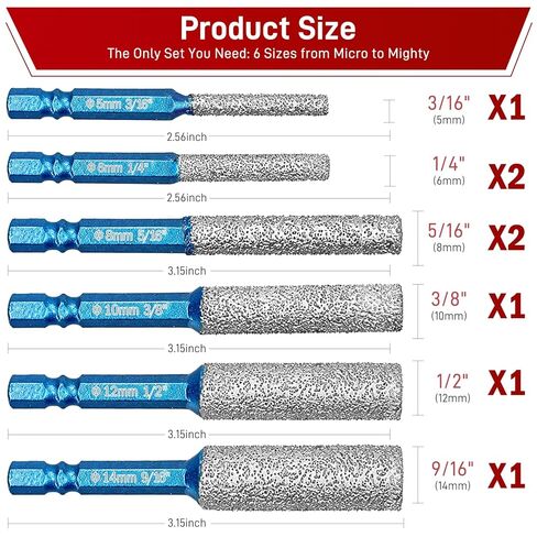 8-Pack Diamond Drill Bits for Ceramic, 2-in-1 Drilling & Milling Tile Drill Bits with Built-in Cooling Wax, Hex Shank Vacuum Brazed for Porcelain Glass Marble Granite Home DIY Renovation in Saudi Arabia