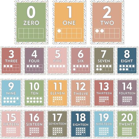 AnyDesign 21Pcs Boho Number Charts 0-20 Mathematics Poster Neutral Color Polka Dot Educational Posters for Back to School Math Learning Home Classroom Bulletin Board Wall Decor in Saudi Arabia