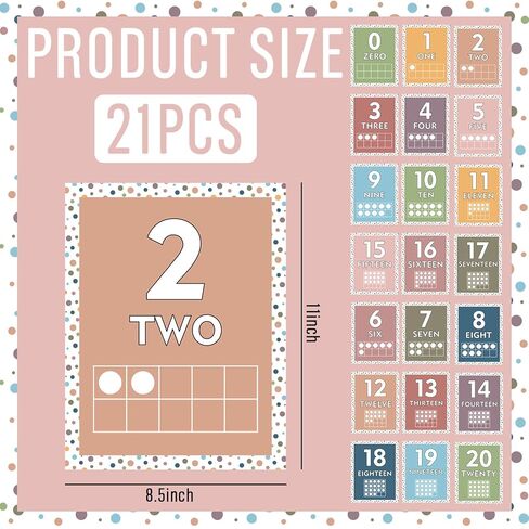 AnyDesign 21Pcs Boho Number Charts 0-20 Mathematics Poster Neutral Color Polka Dot Educational Posters for Back to School Math Learning Home Classroom Bulletin Board Wall Decor in Saudi Arabia
