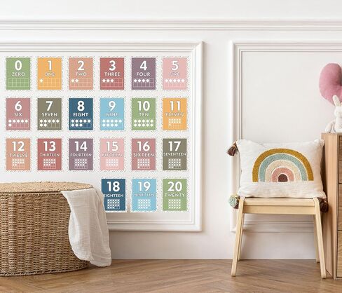 AnyDesign 21Pcs Boho Number Charts 0-20 Mathematics Poster Neutral Color Polka Dot Educational Posters for Back to School Math Learning Home Classroom Bulletin Board Wall Decor in Saudi Arabia