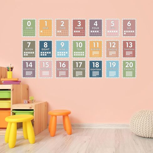AnyDesign 21Pcs Boho Number Charts 0-20 Mathematics Poster Neutral Color Polka Dot Educational Posters for Back to School Math Learning Home Classroom Bulletin Board Wall Decor in Saudi Arabia