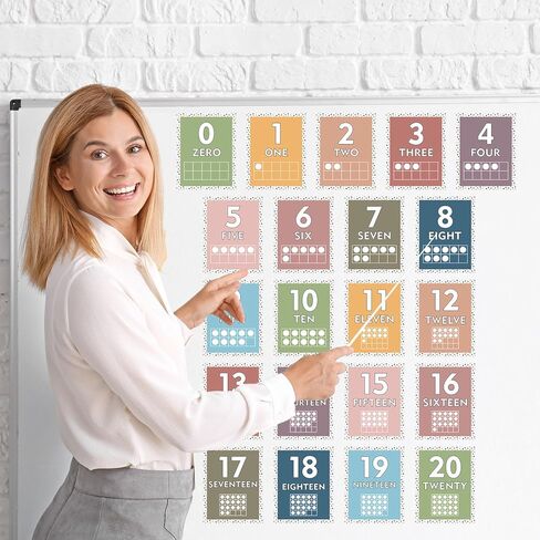 AnyDesign 21Pcs Boho Number Charts 0-20 Mathematics Poster Neutral Color Polka Dot Educational Posters for Back to School Math Learning Home Classroom Bulletin Board Wall Decor in Saudi Arabia