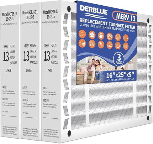 DerBlue 2PCS 20x25x5 MERV 13 Furnace Filter Replacement Compatible with Lennox X6673 HCF20 Pleated HVAC,Foldable Design for Easy Installation & Space-Saving (Actual Size: 19.75 x 24.75 x 4.38 In) in Kuwait