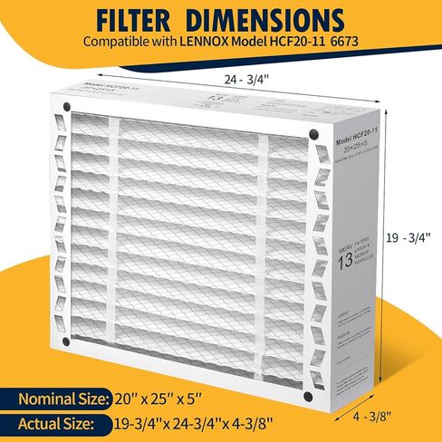 DerBlue 2PCS 20x25x5 MERV 13 Furnace Filter Replacement Compatible with Lennox X6673 HCF20 Pleated HVAC,Foldable Design for Easy Installation & Space-Saving (Actual Size: 19.75 x 24.75 x 4.38 In) in Saudi Arabia