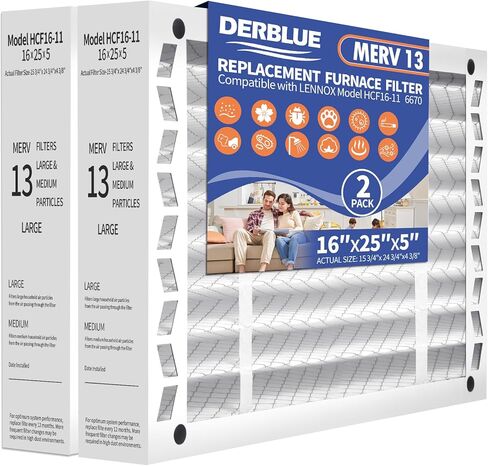 DerBlue 2PCS 20x25x5 MERV 13 Furnace Filter Replacement Compatible with Lennox X6673 HCF20 Pleated HVAC,Foldable Design for Easy Installation & Space-Saving (Actual Size: 19.75 x 24.75 x 4.38 In) in Saudi Arabia