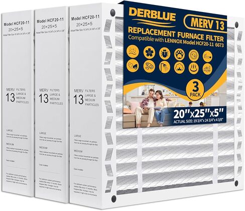 DerBlue 2PCS 20x25x5 MERV 13 Furnace Filter Replacement Compatible with Lennox X6673 HCF20 Pleated HVAC,Foldable Design for Easy Installation & Space-Saving (Actual Size: 19.75 x 24.75 x 4.38 In) in Saudi Arabia