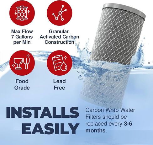 صناعة أمريكية، فلتر كربون صحي 5 ميكرون للمنزل بالكامل متوافق مع Dupont WFHDC8001، سلسلة EP، سلسلة EPM، NCP-BB-10، GE FXHTC، GXWH40L، GXWH35F، GNWH38S، CTO10BB، AO-WH-PREL-RCP، 4 عبوات in Kuwait