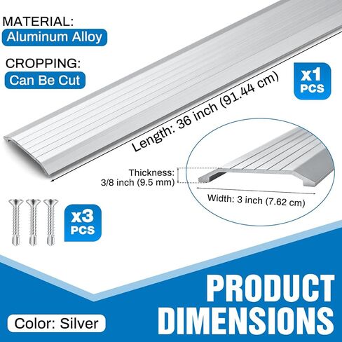 1 Pcs 3" W x 3/8" H x 36" L Aluminum Threshold for Exterior Door Doorways Metal Door Threshold Floor Transition Strip Flat Profile, Commercial Entryway Wheelchair Draft Protection, Silver in Saudi Arabia