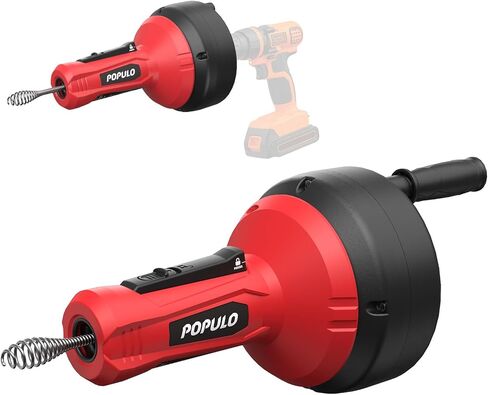 POPULO Drain Auger, Auto Feed Plumbing Snake Clog Remover for Unclog Sink Drain 3/4"-2" Pipe, 16 Ft Snake Hair Drain Clog Remover Cleaner Tools Manually or Powered for Shower, Bathtub, Kitchen, Sink in Saudi Arabia