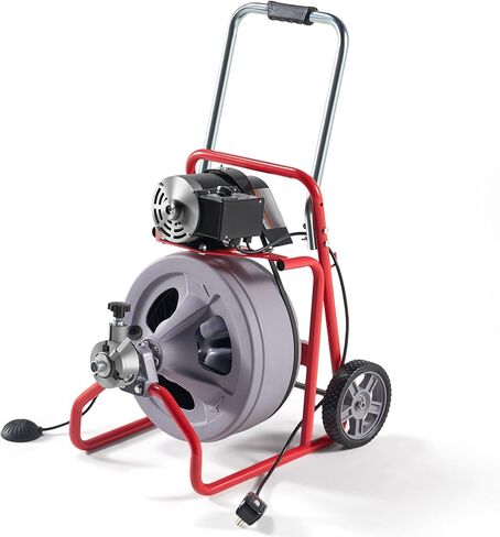 ألبوت آلة تنظيف الصرف الكهربائية بطول 100 قدم × 3/8 بوصة مع تغذية تلقائية و9 قواطع، أوجير ثعبان الصرف الصحي لأنابيب 1-4 بوصة، ومفتاح القدم والعجلات، مثالية للاستخدام المنزلي والتجاري، رمادي/أحمر in Kuwait