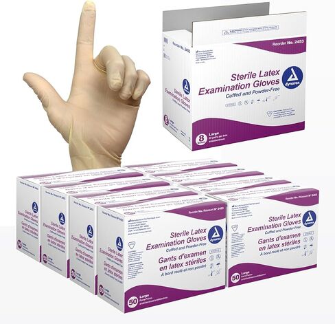 Dynarex Sterile Disposable Latex Exam Gloves, Powder-Free, Sterilely Packaged in Pairs, Professional Medical and Healthcare Use, Bisque, Large, 8 Boxes - 50 Pairs/Box in Saudi Arabia