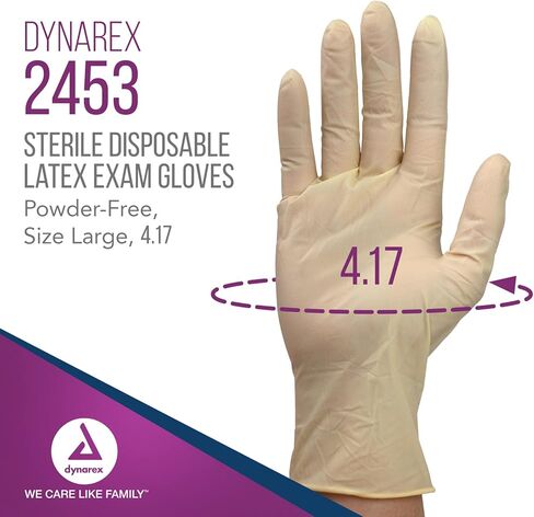 Dynarex Sterile Disposable Latex Exam Gloves, Powder-Free, Sterilely Packaged in Pairs, Professional Medical and Healthcare Use, Bisque, Large, 8 Boxes - 50 Pairs/Box in Saudi Arabia
