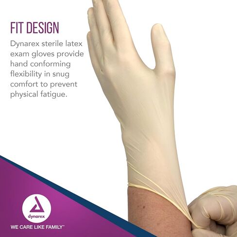 Dynarex Sterile Disposable Latex Exam Gloves, Powder-Free, Sterilely Packaged in Pairs, Professional Medical and Healthcare Use, Bisque, Large, 8 Boxes - 50 Pairs/Box in Saudi Arabia