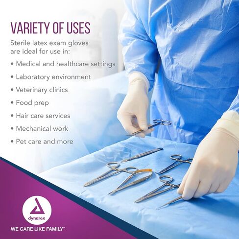 Dynarex Sterile Disposable Latex Exam Gloves, Powder-Free, Sterilely Packaged in Pairs, Professional Medical and Healthcare Use, Bisque, Large, 8 Boxes - 50 Pairs/Box in Saudi Arabia