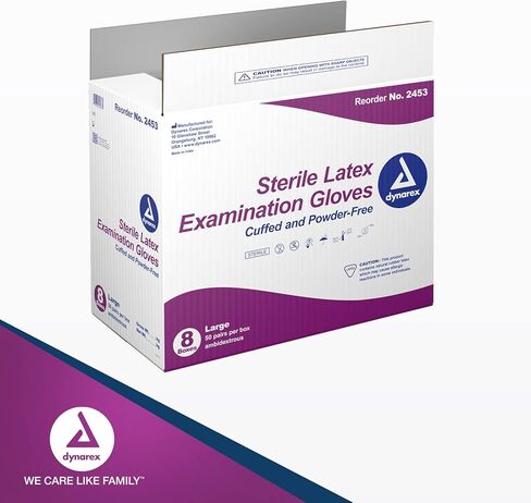 Dynarex Sterile Disposable Latex Exam Gloves, Powder-Free, Sterilely Packaged in Pairs, Professional Medical and Healthcare Use, Bisque, Large, 8 Boxes - 50 Pairs/Box in Saudi Arabia
