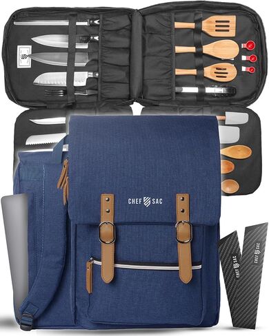 Chef Sac Chef Knife Bag Vintage Backpack | 30+ Pockets for Knives and Chef Tools | Knife Carrying Case with Hidden Back Pocket for Tablet | Sturdy Knife Bag for Chefs & Culinary Work (Black) in Saudi Arabia