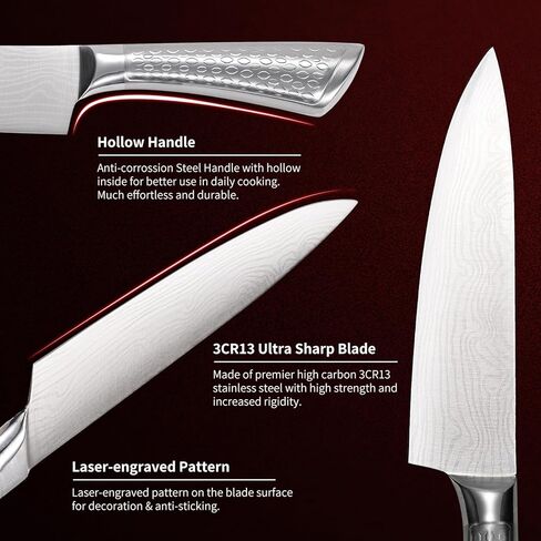 Chef Knife 10 inch Kitchen Knife Damascus Pattern Stainless Steel with Non-slip Hollow Handle in Saudi Arabia