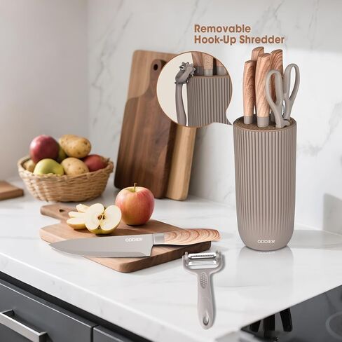 Knife Set, 8 Piece Kitchen Knife Set, Stainless Steel Knives Set for Kitchen, Universal Knife Block Set, Kitchen Kinfe Essentials, New Home Apartment Essentials, Dishwasher Safe (Khaki) in Kuwait