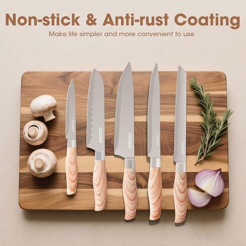 Knife Set, 8 Piece Kitchen Knife Set, Stainless Steel Knives Set for Kitchen, Universal Knife Block Set, Kitchen Kinfe Essentials, New Home Apartment Essentials, Dishwasher Safe (Khaki) in Kuwait