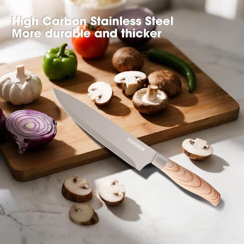 Knife Set, 8 Piece Kitchen Knife Set, Stainless Steel Knives Set for Kitchen, Universal Knife Block Set, Kitchen Kinfe Essentials, New Home Apartment Essentials, Dishwasher Safe (Khaki) in Kuwait