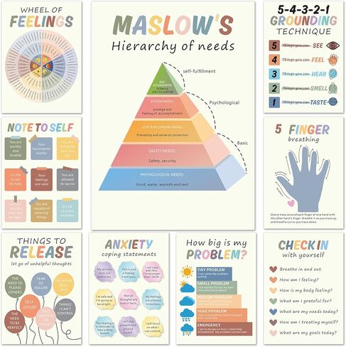 9 قطع من ملصقات الصحة العقلية من famassiser، ديكور مكتب استشاري ملهم، فن جداري للتأكيد الإيجابي لغرفة العلاج والفصول الدراسية والمكتب المنزلي (10 بوصة × 14 بوصة) in Kuwait