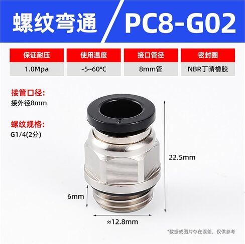 Black/white G-thread Straight Through Quick Connector PC8-02/10-02 Plugs Pneumatic Component 1Pcs(黑色PC8-G02) in Saudi Arabia