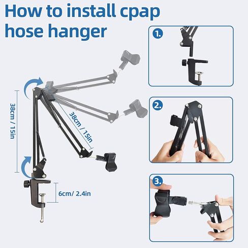 حامل خرطوم CPAP للسرير مع ذراع دوار قابل للتعديل - شماعة خرطوم C/APAP خالية من التشابك - تمنع تسرب الأنبوب والتشابك والانسداد لتجعلك تنام بشكل أفضل in Kuwait