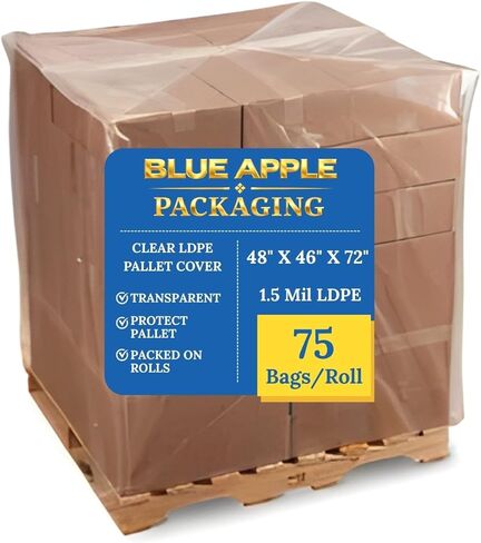 48" X 46" X 72" Clear Pallet Cover 1.5 Mil (Pack of 75) Plastic Pallet Top Cover on Rolls Dust & Moisture Protection Warehouse & Shipping Fits 48" x 40" Pallets up to 49" High in Saudi Arabia