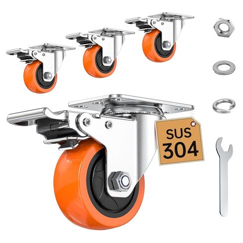 عجلات عجلات من الفولاذ المقاوم للصدأ مقاس 2 بوصة من HOLKIE للأثاث، مجموعة عجلات 304 مضادة للصدأ مكونة من 4 قطع شديدة التحمل بوزن 700 رطل، عجلات صناعية ذات قفل مزدوج لمقاعد العمل والمختبرات والمستشفيات والمصنع in Kuwait