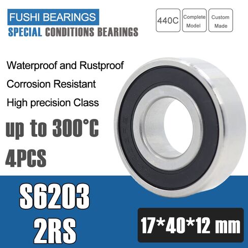 S6203RS Bearing 17x40x12mm 440C Stainless Steel S6203-2RS Stainless Steel Ball Bearings ABEC-3 Rubber Sealed Pick of 4PC in Saudi Arabia