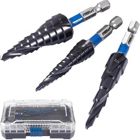 3-Piece M35 Cobalt Step Drill Bit Set — CBN Ground, AlTiN Coated, 1/4" Hex Shank | 6, 10 & 13 Steps | 1/8"–3/4" | Sheet Metal, Stainless Steel, Electrician in Kuwait