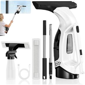 ممسحة مكنسة كهربائية للنافذة مع عمود قابل للتمديد 31-40 بوصة، أداة تنظيف النوافذ الكهربائية بقوة 2000 باسكال مع خزان مياه متسخ 2200 مللي أمبير و150 مل، ممسحة بمقبض طويل لزجاج الدش، وتنظيف النوافذ (أبيض) in Kuwait
