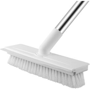 Floor Scrub Brush with Long Handle, 2 in 1 Scrape Brush Stiff Bristle Floor Scrubber for Cleaning Shower Bathroom Garage Kitchen Wall Deck Tub Tile, White in Saudi Arabia