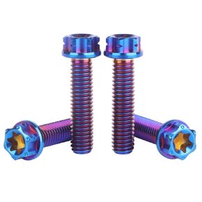 مسمار تيتانيوم، M6x10 15 20 25 مم، رأس توركس شفة، ملولب بالكامل، 4 قطع (أزرق محروق، M6x15 مم) in Kuwait