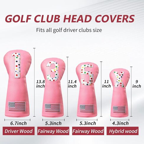 أغطية رأس نادي الجولف لسيارة Fairway Woods Driver Hybrids، مجموعة أغطية رأس جولف نسائية فاخرة من جلد البولي يوريثان، 4 قطع مع علامات رقم 1 3 5 X. (وردي) in Saudi Arabia