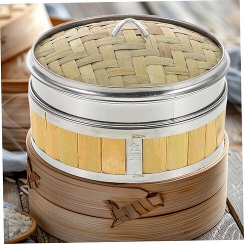 Alipis الأمثل لتبخير الأطعمة المتعددة، جهاز بخار مصنوع من الخيزران، سلة من الفولاذ المقاوم للصدأ، جهاز بخار للخضروات الزلابية in Kuwait