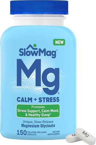 SlowMag Magnesium Glycinate Caplets, 100 Count, Slow-Release, Calm & Stress Support, Healthy Sleep, Gentle on Stomach, Magnesium Glycinate Supplements for Women & Men in Saudi Arabia