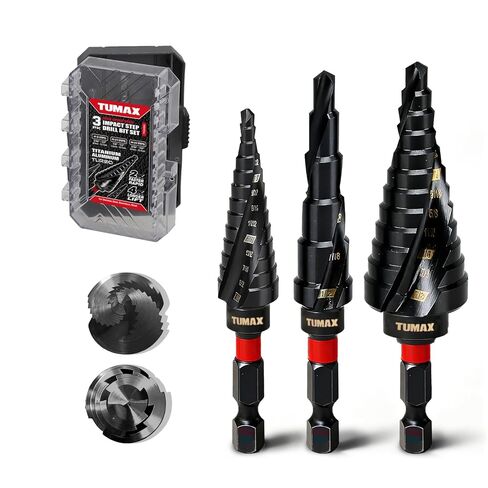 3Pcs M35 Cobalt Step Drill Bit Set, TiAlN Coated, 1/4" Hex, 1/8-7/8" | Impact-Ready Hex, Dual-Spiral Flute, Laser-Etched Sizes, for Stainless Steel, HVAC & Electrical in Saudi Arabia