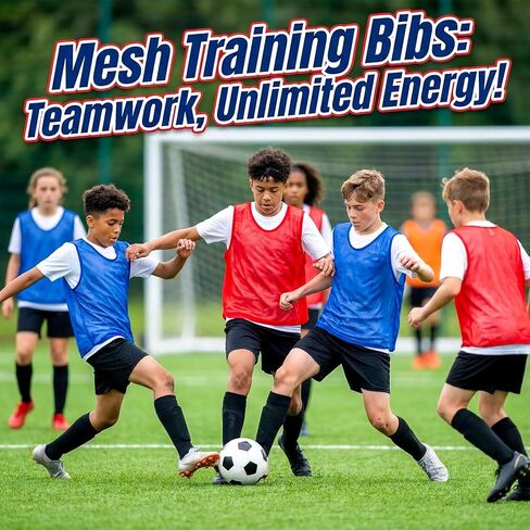 RAINFLOW Youth Soccer Pinnies - Set of 12 Pennies for Sports Youth Practice Jersey Scrimmage Vests Football Basketball Mesh Training Vest Set, Kids Team Jerseys 6 Blue 6 Red for School Practice in Saudi Arabia