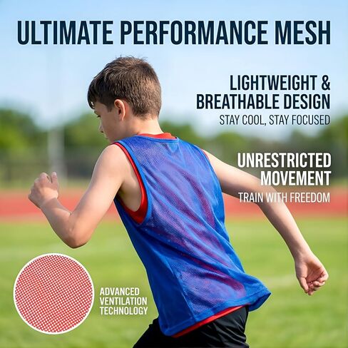 RAINFLOW Youth Soccer Pinnies - Set of 12 Pennies for Sports Youth Practice Jersey Scrimmage Vests Football Basketball Mesh Training Vest Set, Kids Team Jerseys 6 Blue 6 Red for School Practice in Saudi Arabia