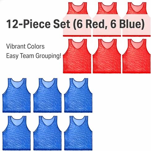 RAINFLOW Youth Soccer Pinnies - Set of 12 Pennies for Sports Youth Practice Jersey Scrimmage Vests Football Basketball Mesh Training Vest Set, Kids Team Jerseys 6 Blue 6 Red for School Practice in Saudi Arabia
